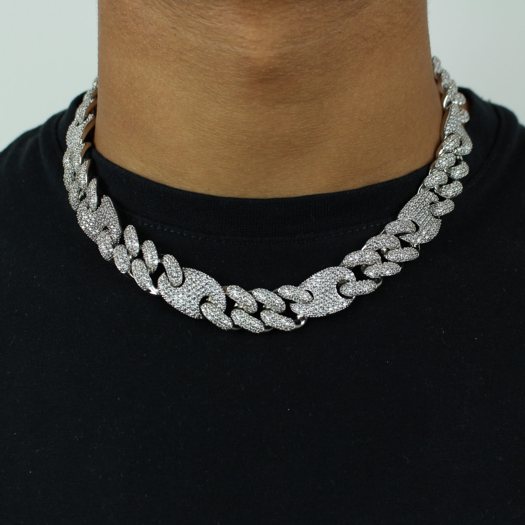16mm Iced Out Gucci Link Chain in White Gold Jewlz Express