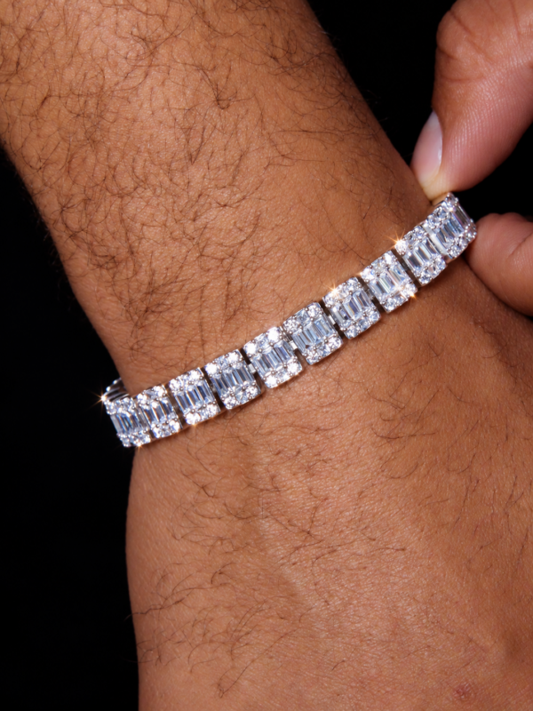 10mm Iced Out Baguette Bracelet in White Gold