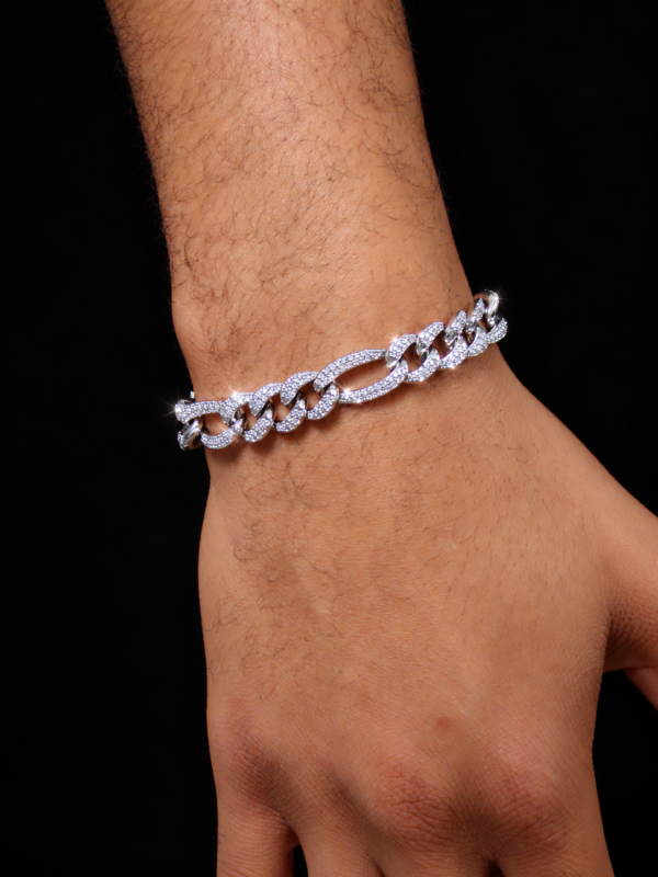 10mm Iced Out Figaro Bracelet in White Gold