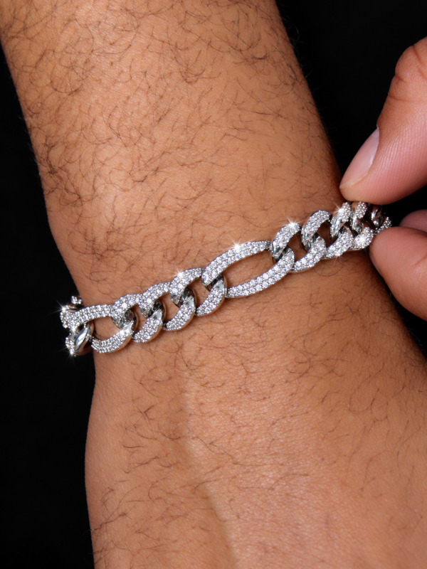 Alternative view of 10mm Iced Out Figaro Bracelet in White Gold