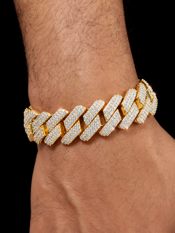 19mm Iced Out Prong Bracelet in Gold