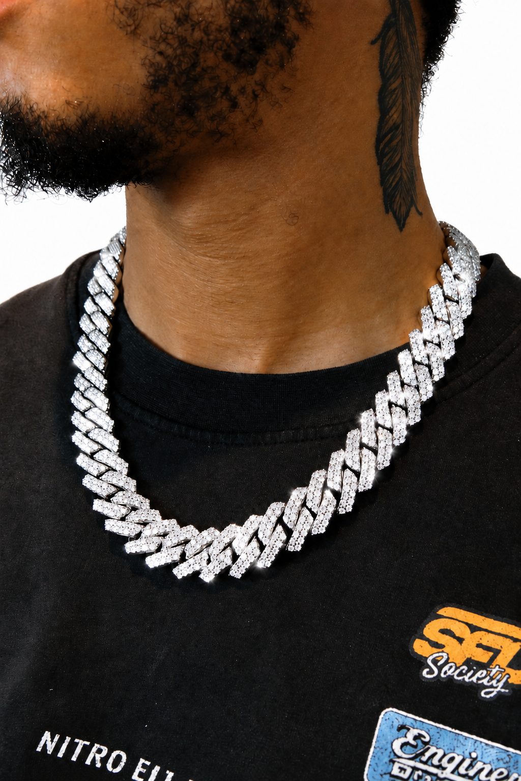 19mm Iced Out Prong Chain in White Gold