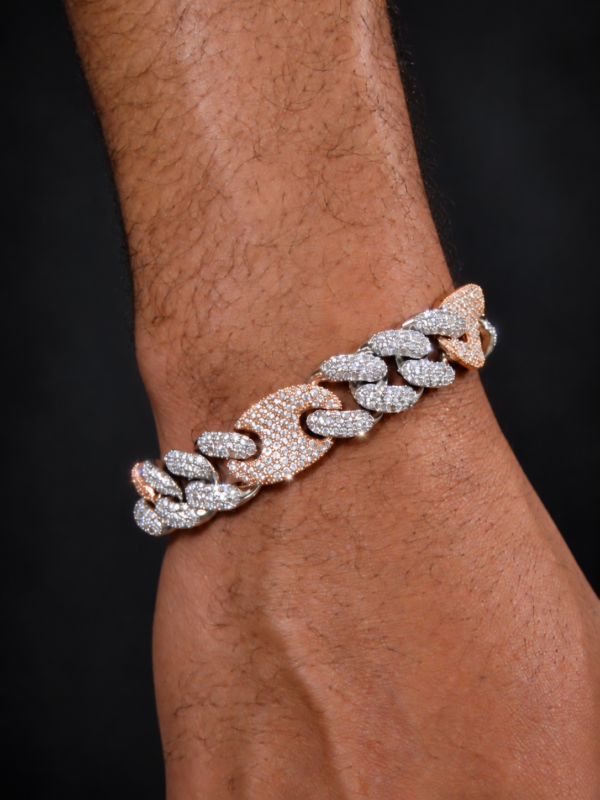 16mm Iced Out Gucci Link Bracelet in Rose Gold/ White Gold