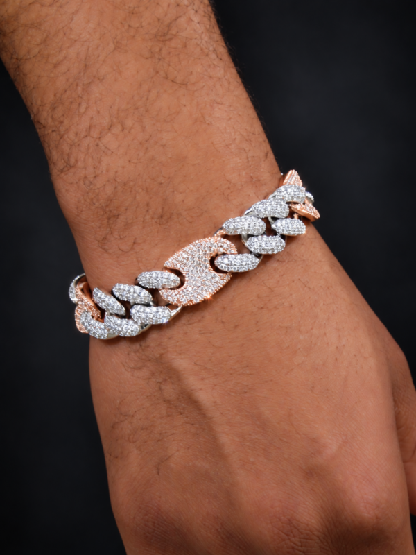 Alternative view of 16mm Iced Out Gucci Link Bracelet in Rose Gold/ White Gold