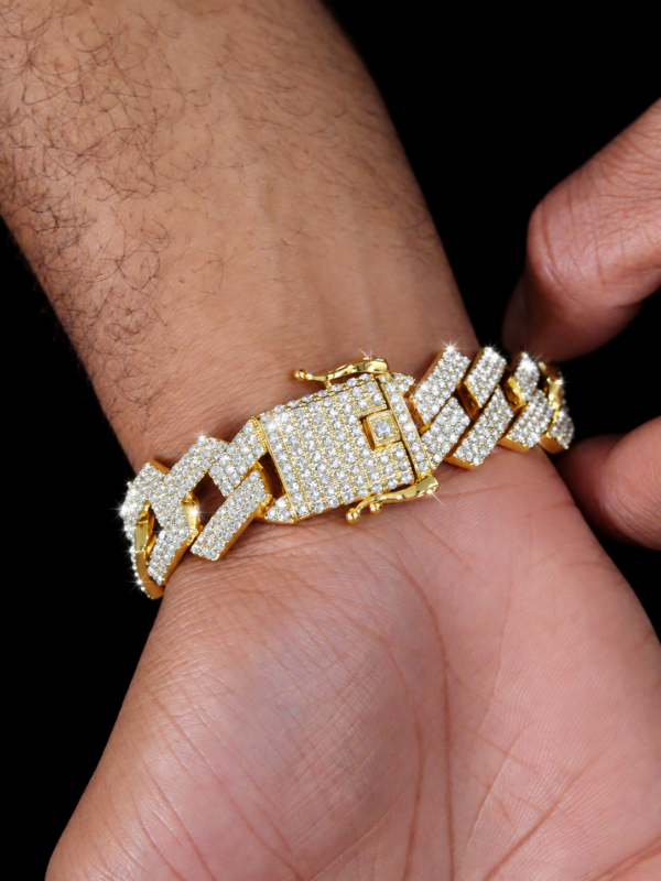 Alternative view of 20mm Iced Out Prong Bracelet in Gold