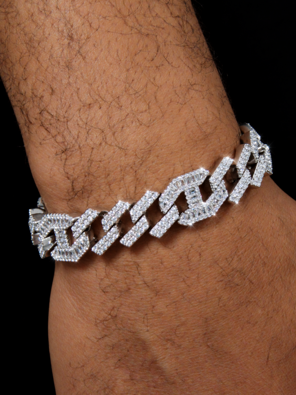 Alternative view of 14mm Iced Out Cuban Prong Baguette Bracelet in White Gold
