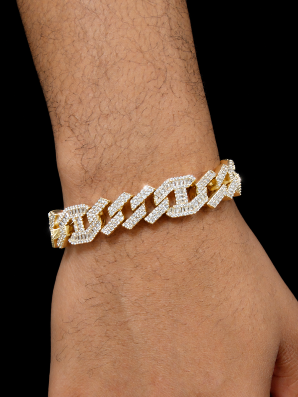 Alternative view of 14mm Iced Out Cuban Prong Baguette Bracelet in Gold