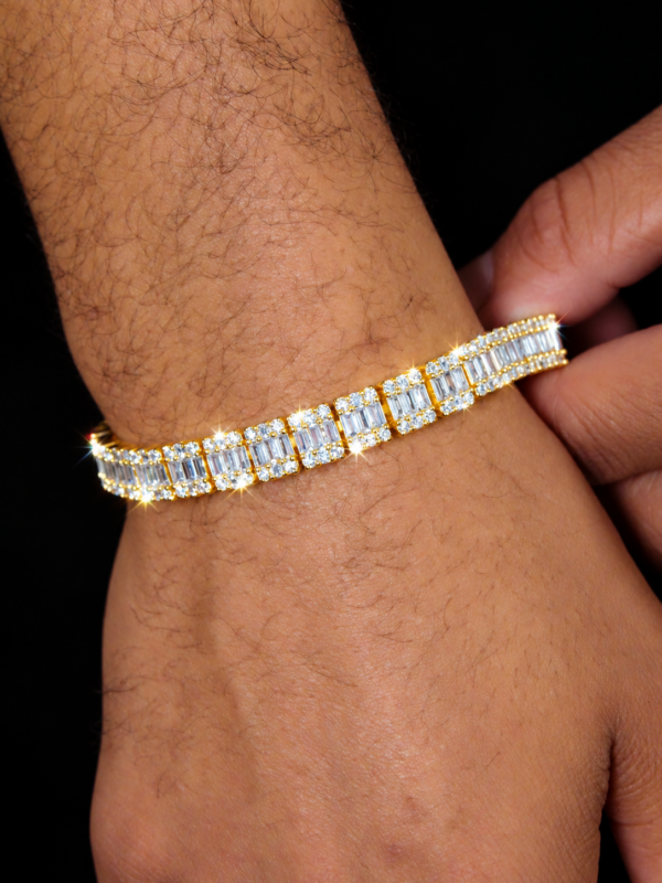 10mm Iced Out Baguette Bracelet in Gold