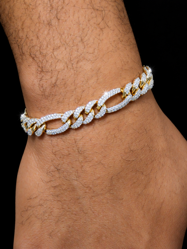 Alternative view of 10mm Iced Out Figaro Bracelet in Gold