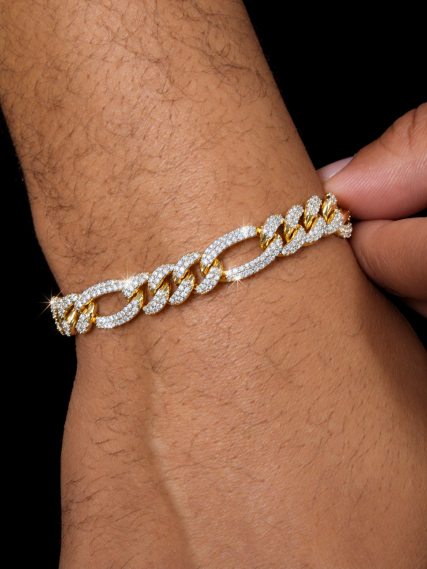 10mm Iced Out Figaro Bracelet in Gold