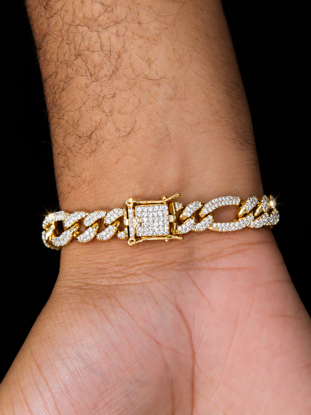 10mm Iced Out Figaro Bracelet in Gold - Image 3