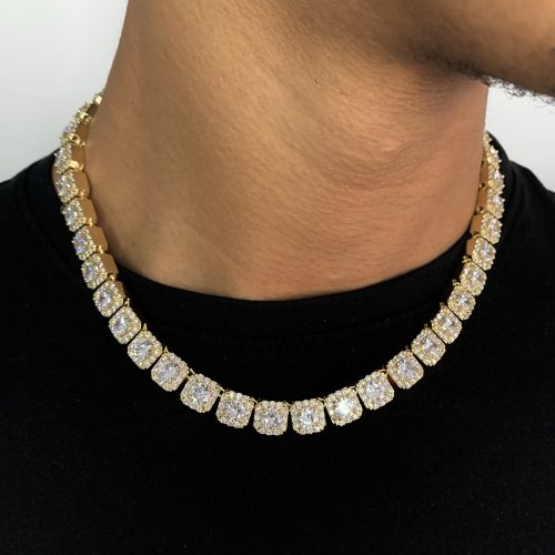 10mm Iced Out Solitaire Tennis Chain in Gold