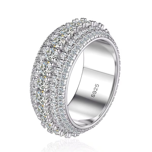 VVS1 Moissanite 5 Row Ring 925 Sterling Silver