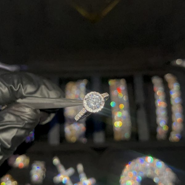 Alternative view of VVS1 Moissanite 7mm Round Halo Ring 925 Sterling Silver