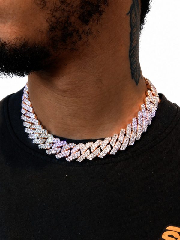 19mm Iced Out Prong Chain in Rose Gold