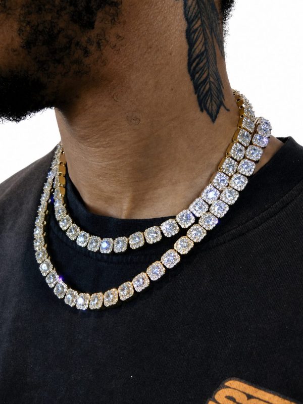 10mm Iced Out Solitaire Tennis Chain in Gold