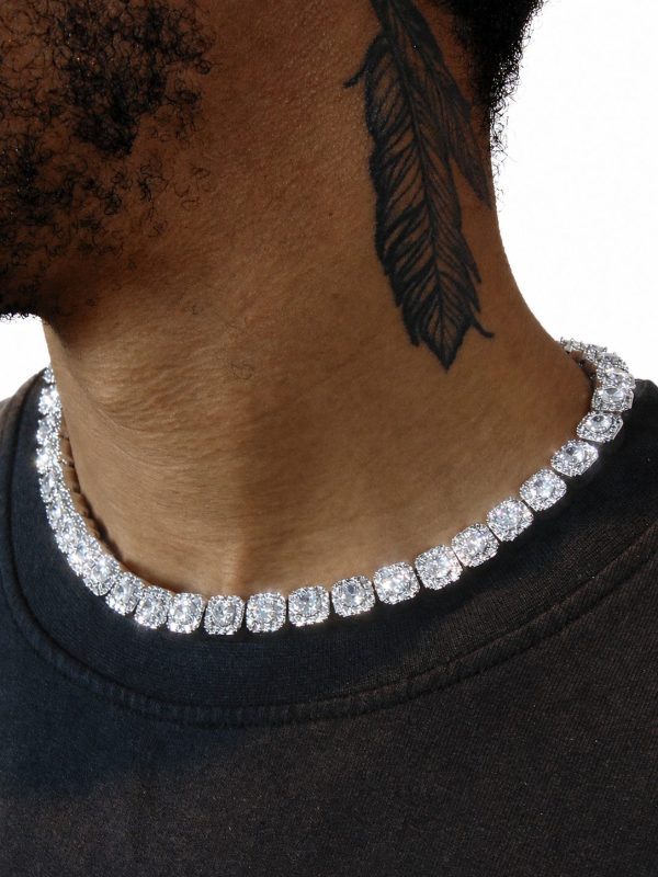 10mm Iced Out Solitaire Tennis Chain in White Gold