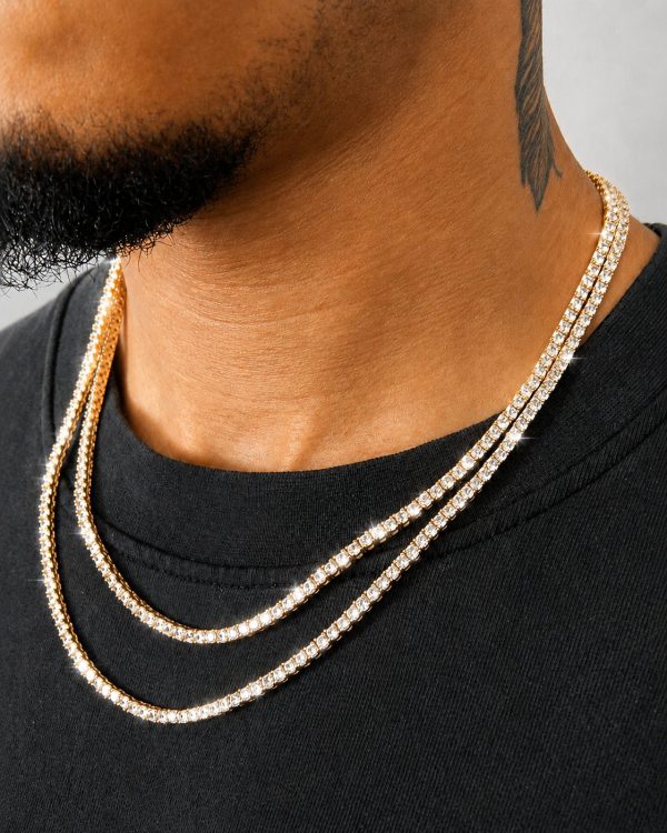 3mm Iced Out Tennis Chain in Gold