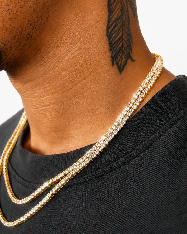 Alternative view of 3mm Iced Out Tennis Chain in Gold