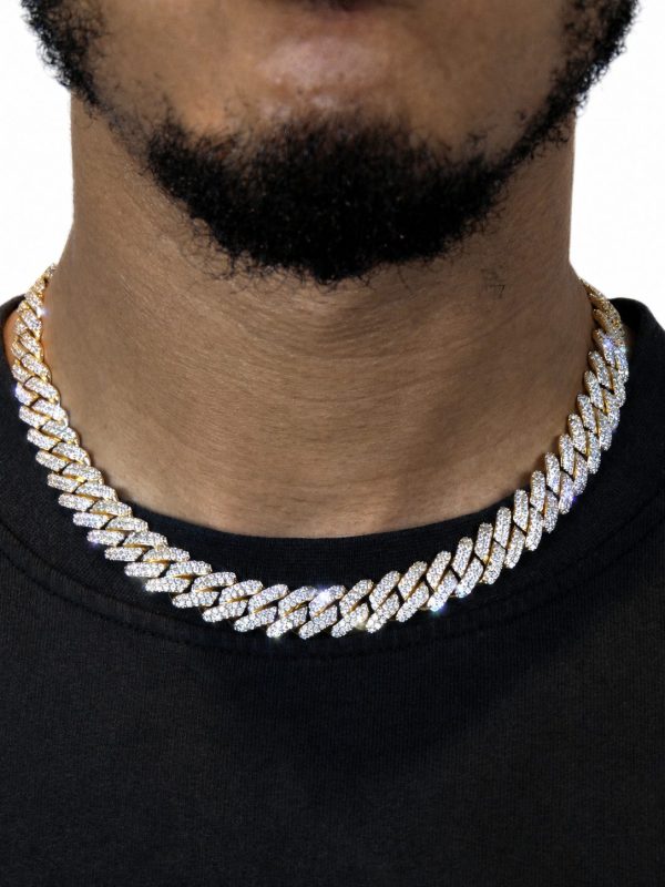 Alternative view of 12mm Iced Out Prong Chain in Gold