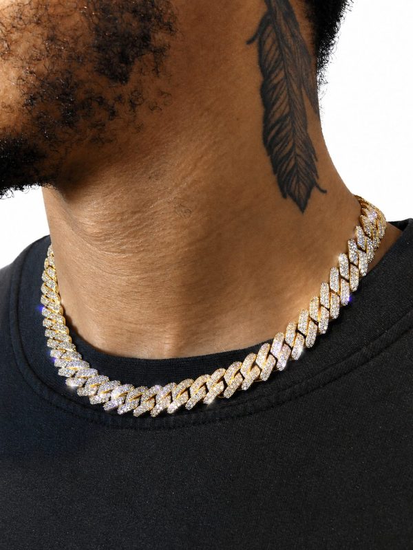 12mm Iced Out Prong Chain in Gold