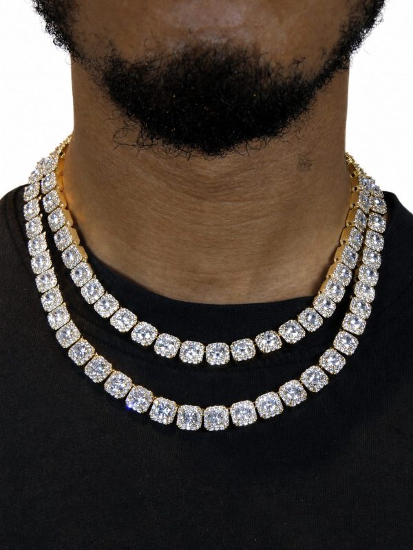 Alternative view of 10mm Iced Out Solitaire Tennis Chain in Gold