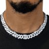 14mm Iced Out Cuban Prong Baguette Chain in White Gold