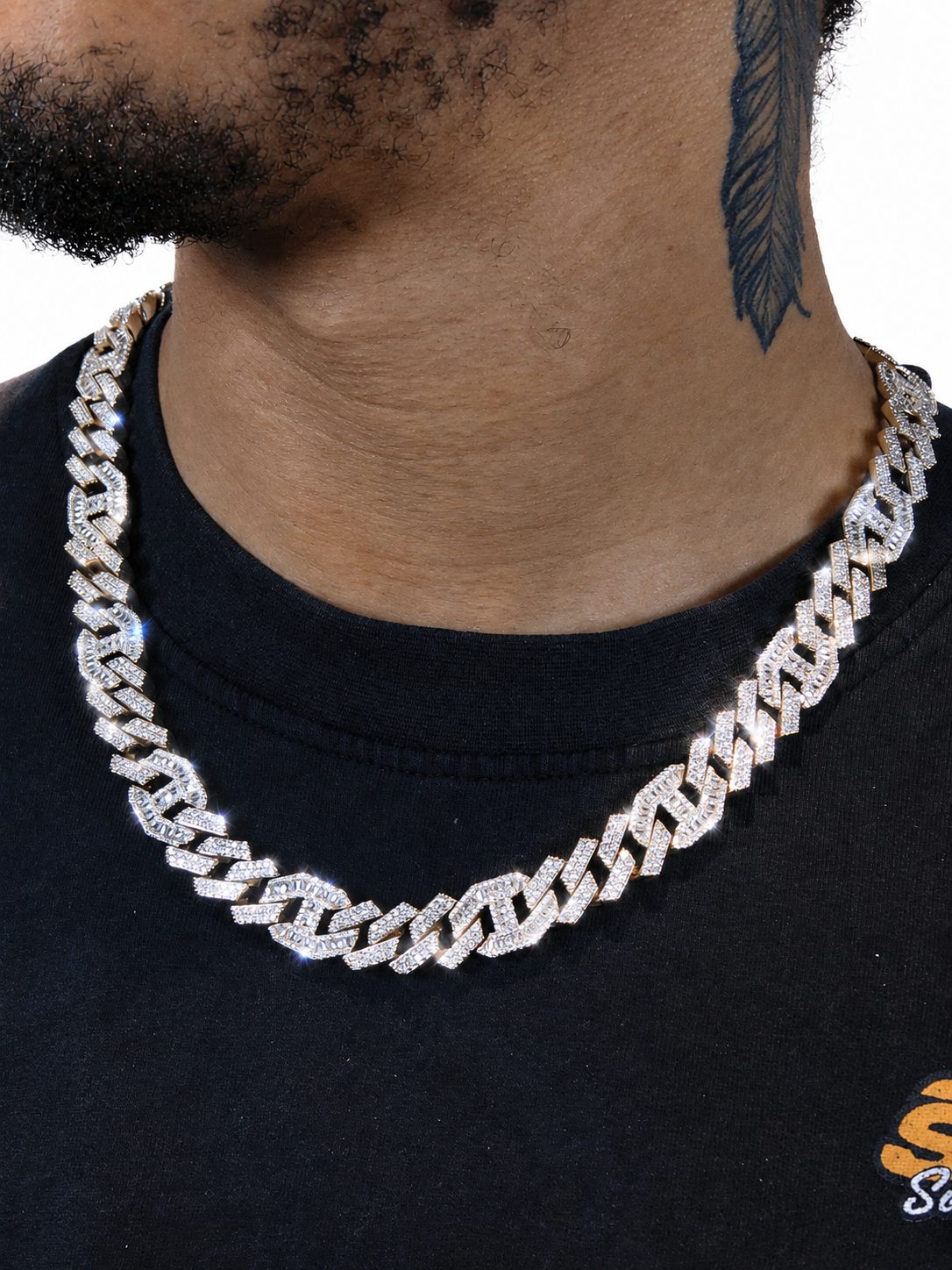 14mm Iced Out Cuban Prong Baguette Chain in Gold