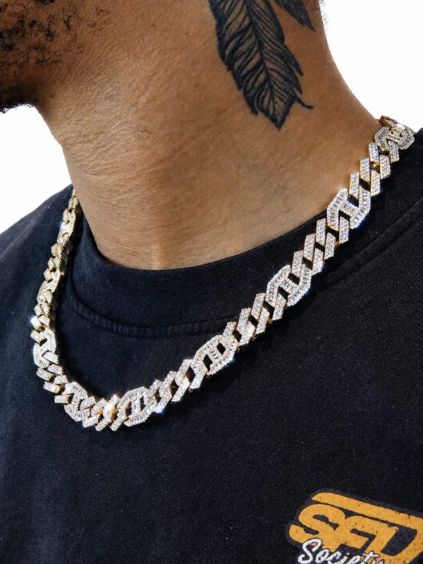 Alternative view of 14mm Iced Out Cuban Prong Baguette Chain in Gold