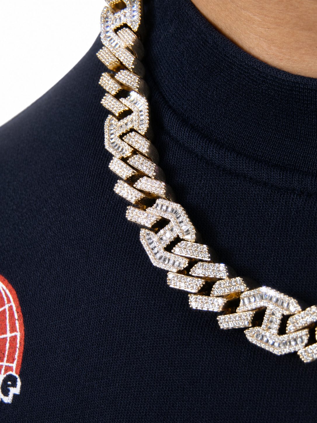 14mm Iced Out Cuban Prong Baguette Chain in Gold - Image 3