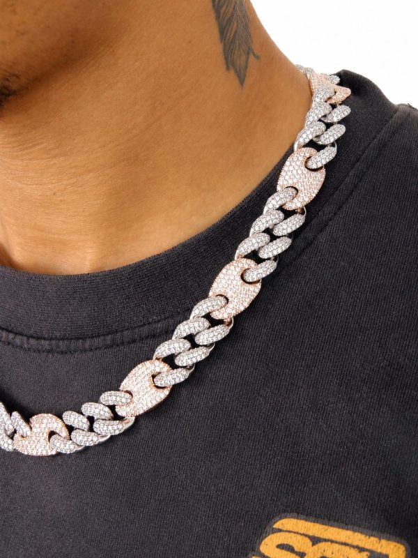 Alternative view of 16mm Iced Out Gucci Link Chain in Rose Gold/ White Gold