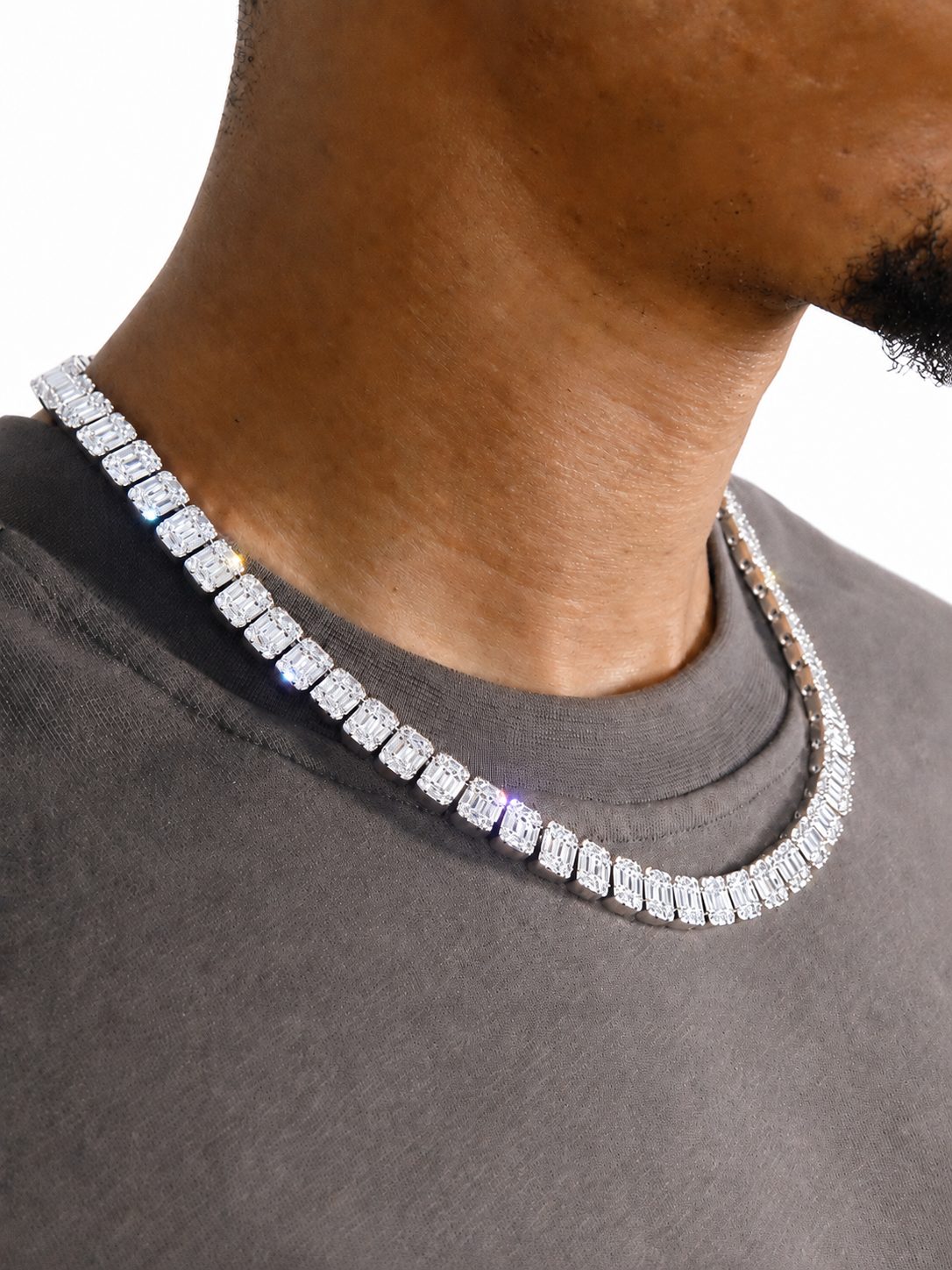 10mm Iced Out Baguette Chain in White Gold - Image 3