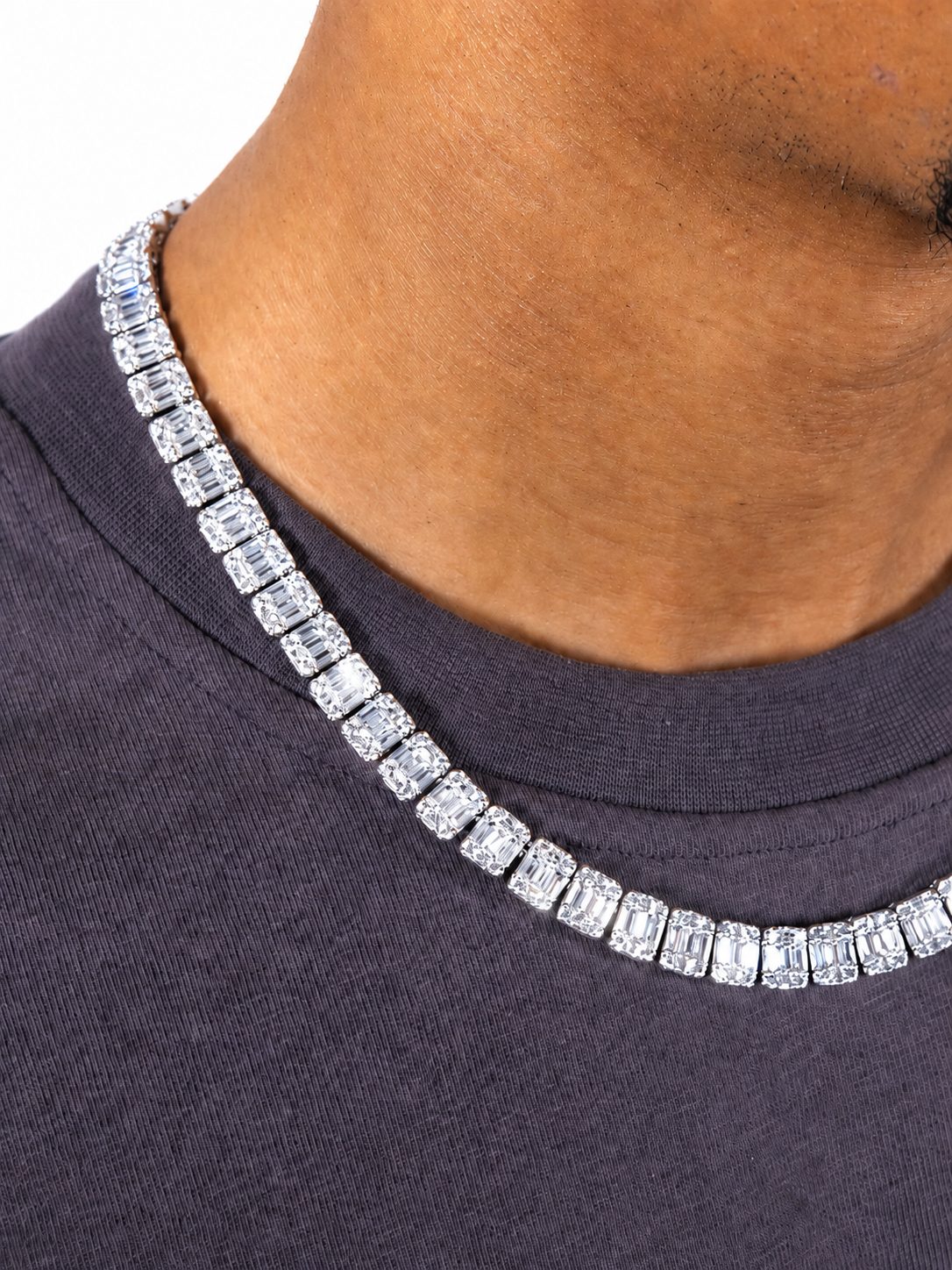 10mm Iced Out Baguette Chain in White Gold - Image 4