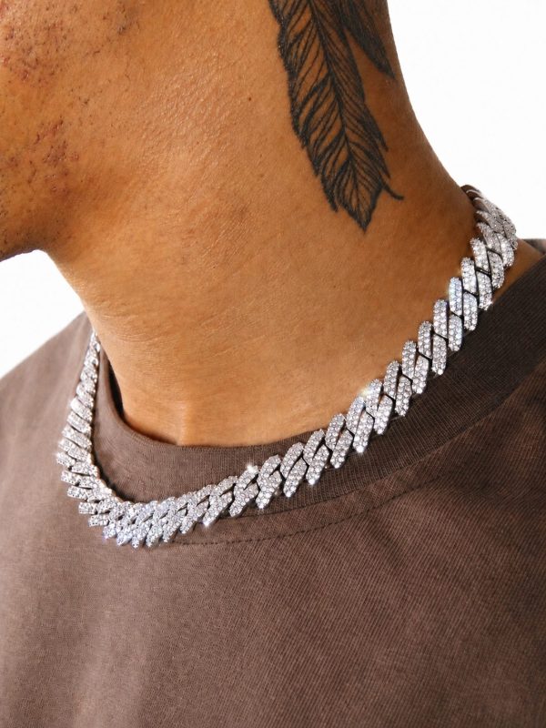 12mm Iced Out Prong Chain in .925 Sterling Silver & White Gold