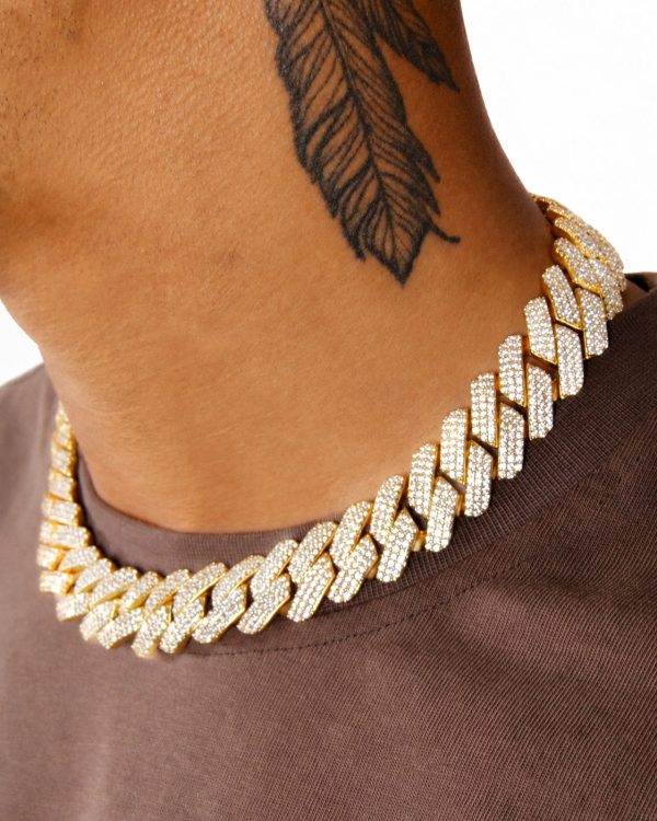 19mm Iced Out Prong Chain in Gold
