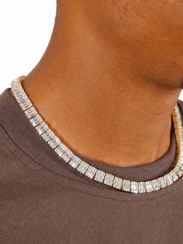 Alternative view of 10mm Iced Out Baguette Chain in Gold