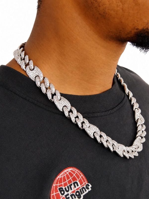 Alternative view of 16mm Iced Out Gucci Link Chain in White Gold