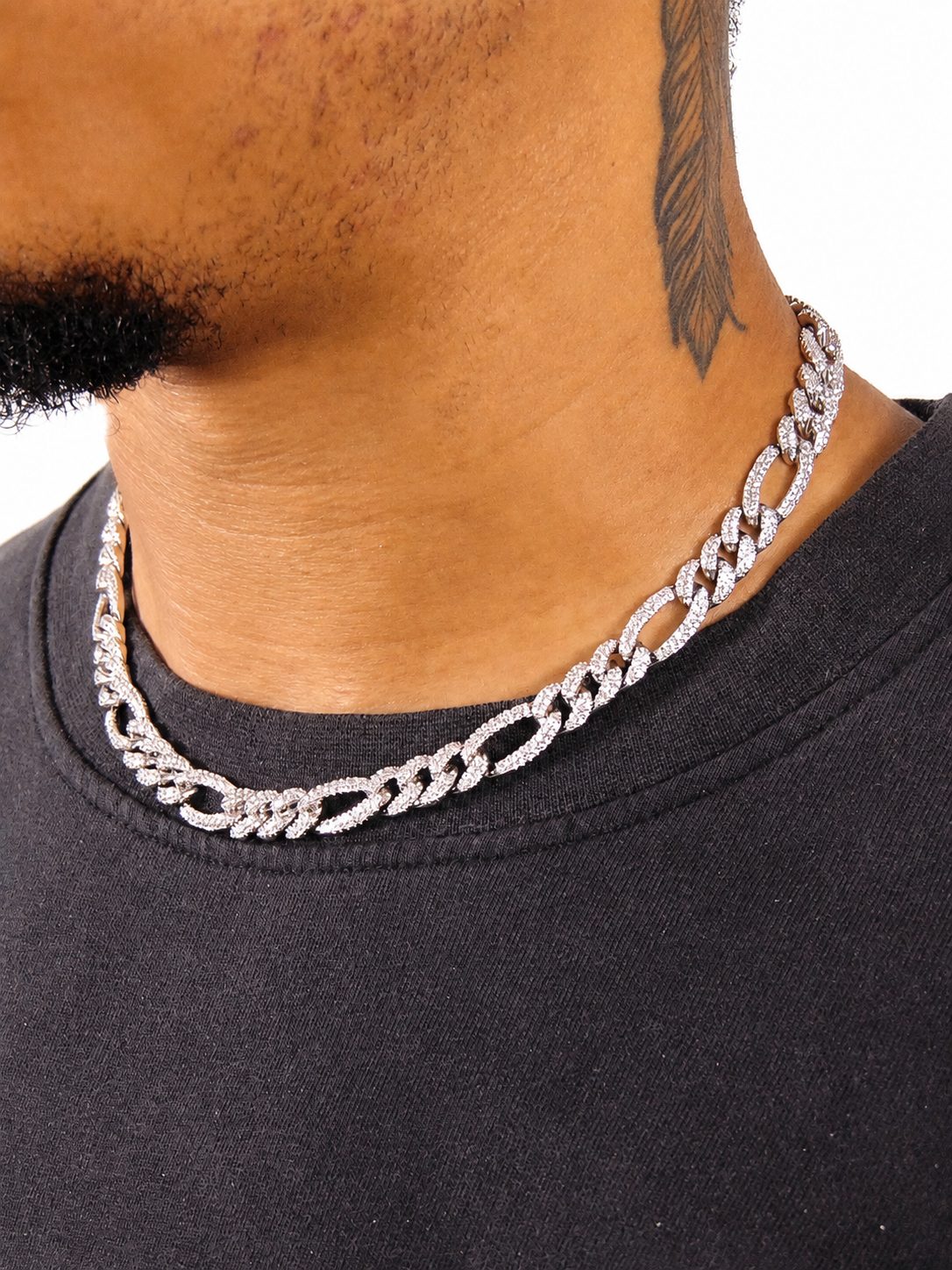 10mm Iced Out Figaro Chain in White Gold