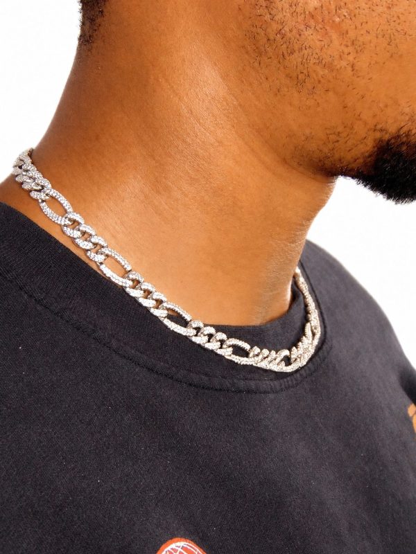 Alternative view of 10mm Iced Out Figaro Chain in White Gold