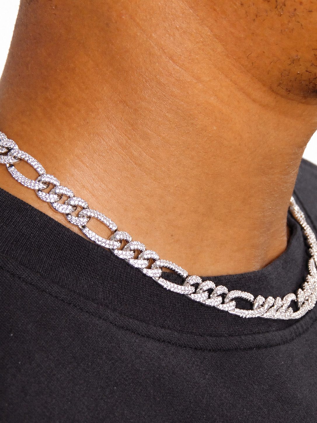 10mm Iced Out Figaro Chain in White Gold - Image 3