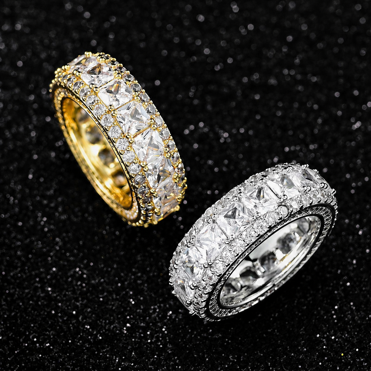 VVS1 Moissanite Eternity Baguette Ring 925 Sterling Silver