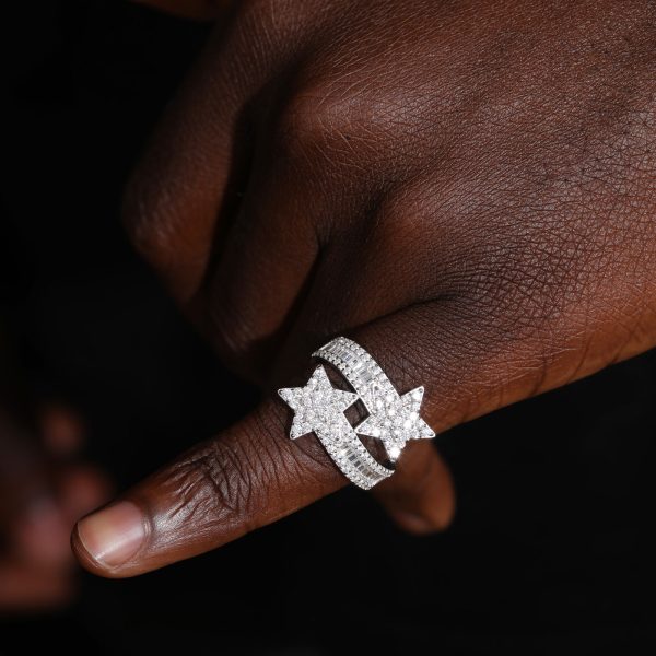 VVS1 Moissanite Baguette Star Ring 925 Sterling Silver